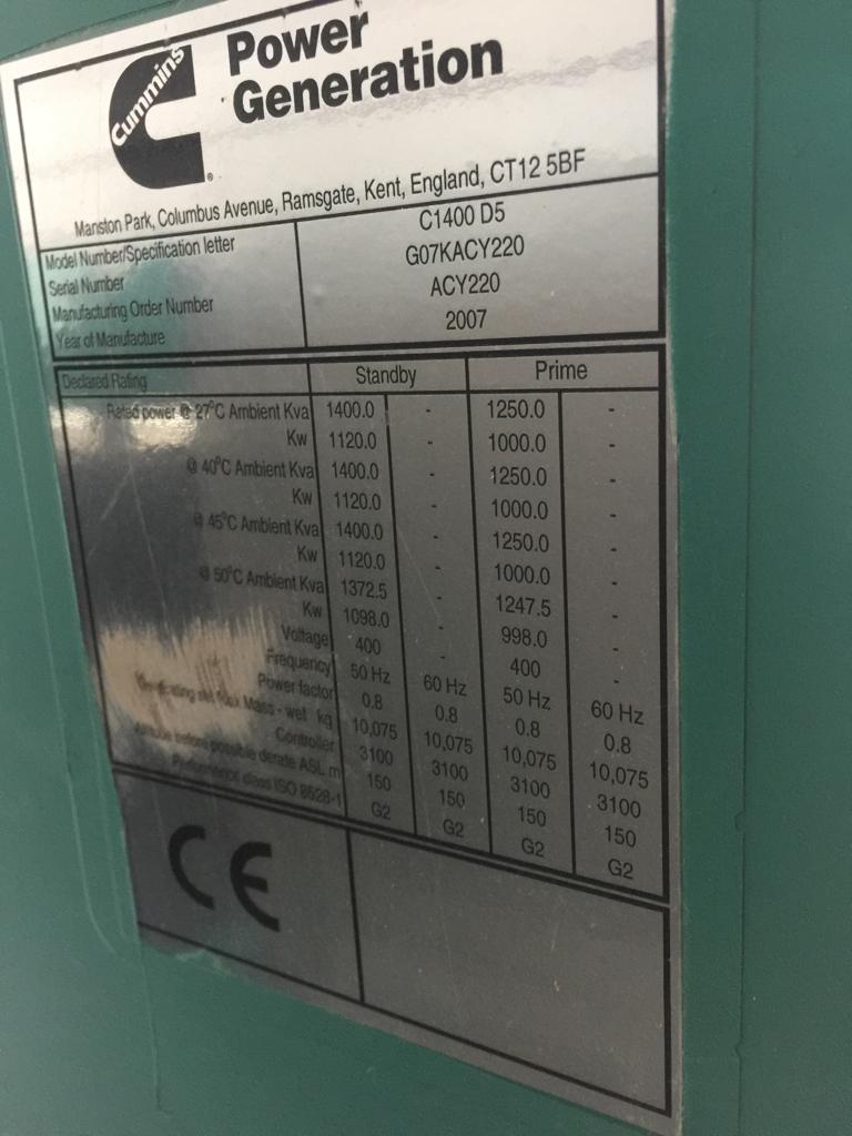 Cummins С1400D5 1000 кВт
